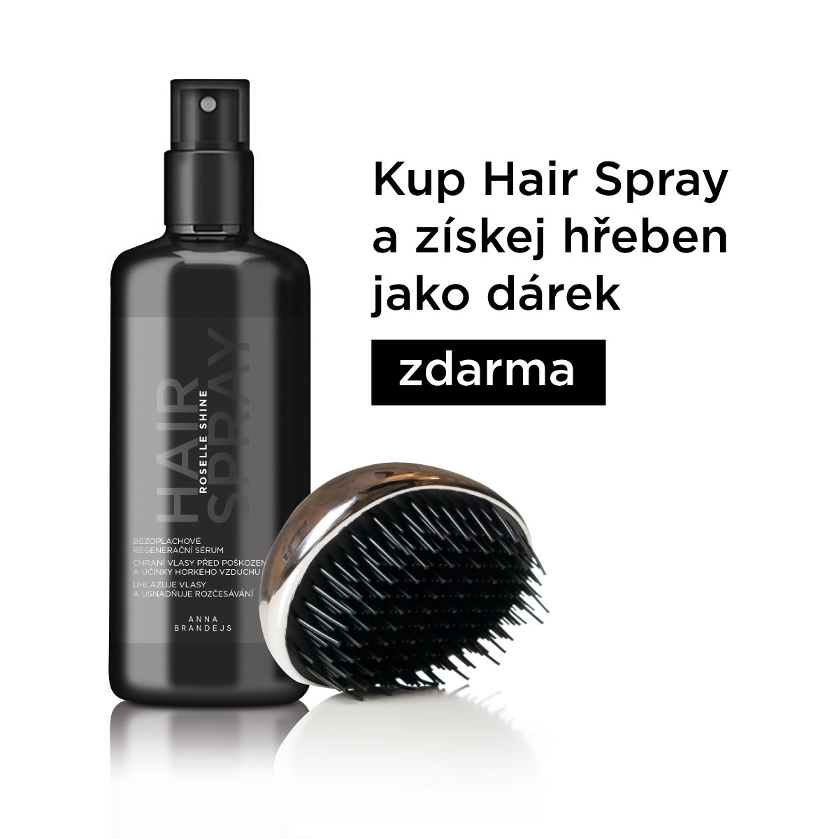 Bezoplachový sprej na vlasy Roselle Shine ANNA BRANDEJS + Beauty Hairbrush zdarma